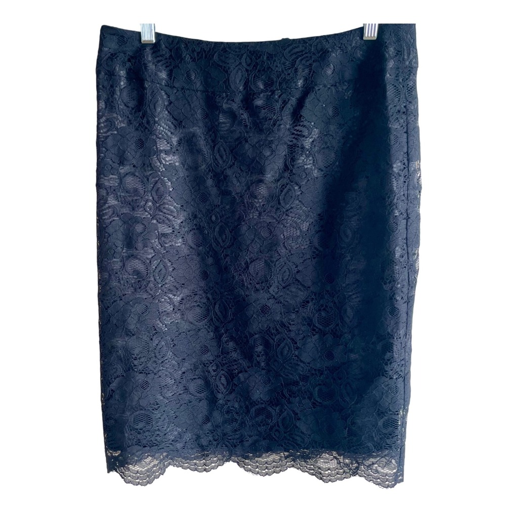 Banana Republic Black Lace Skirt Knee‎ Length Elegant Business whimsigoth Sz.12